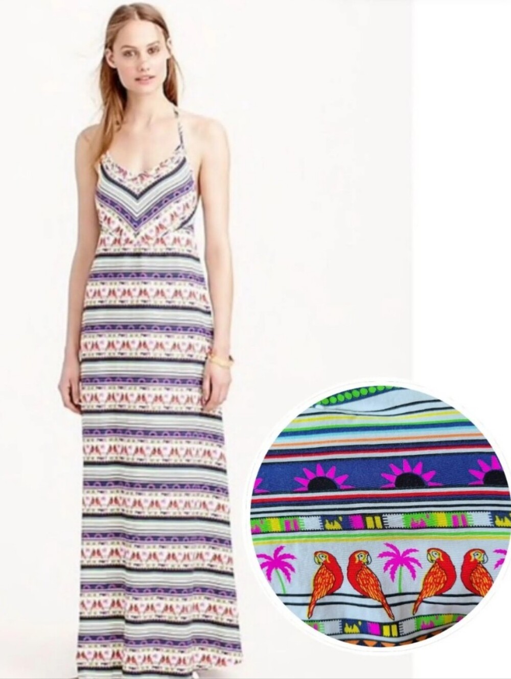 Mara Hoffman Multicolor Striped Parrot Print Maxi Dress